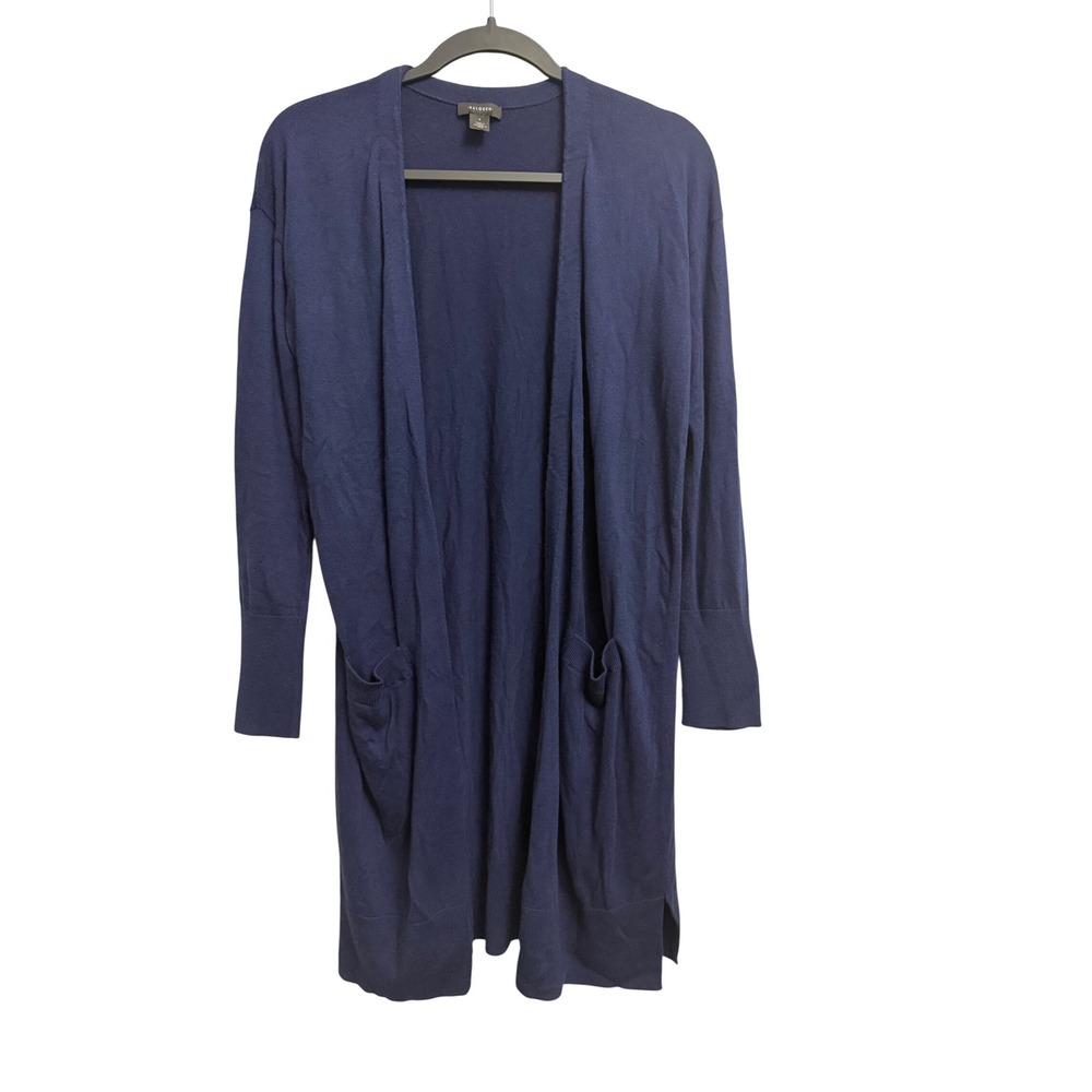 Halogen Navy Blue Open Front Longline Cardigan Sweater Cashmere Blend Small